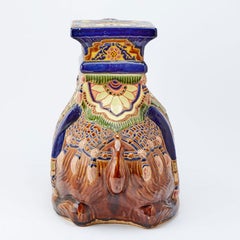 Pair Polychrome Glazed Majolica Camels / Plant Stands