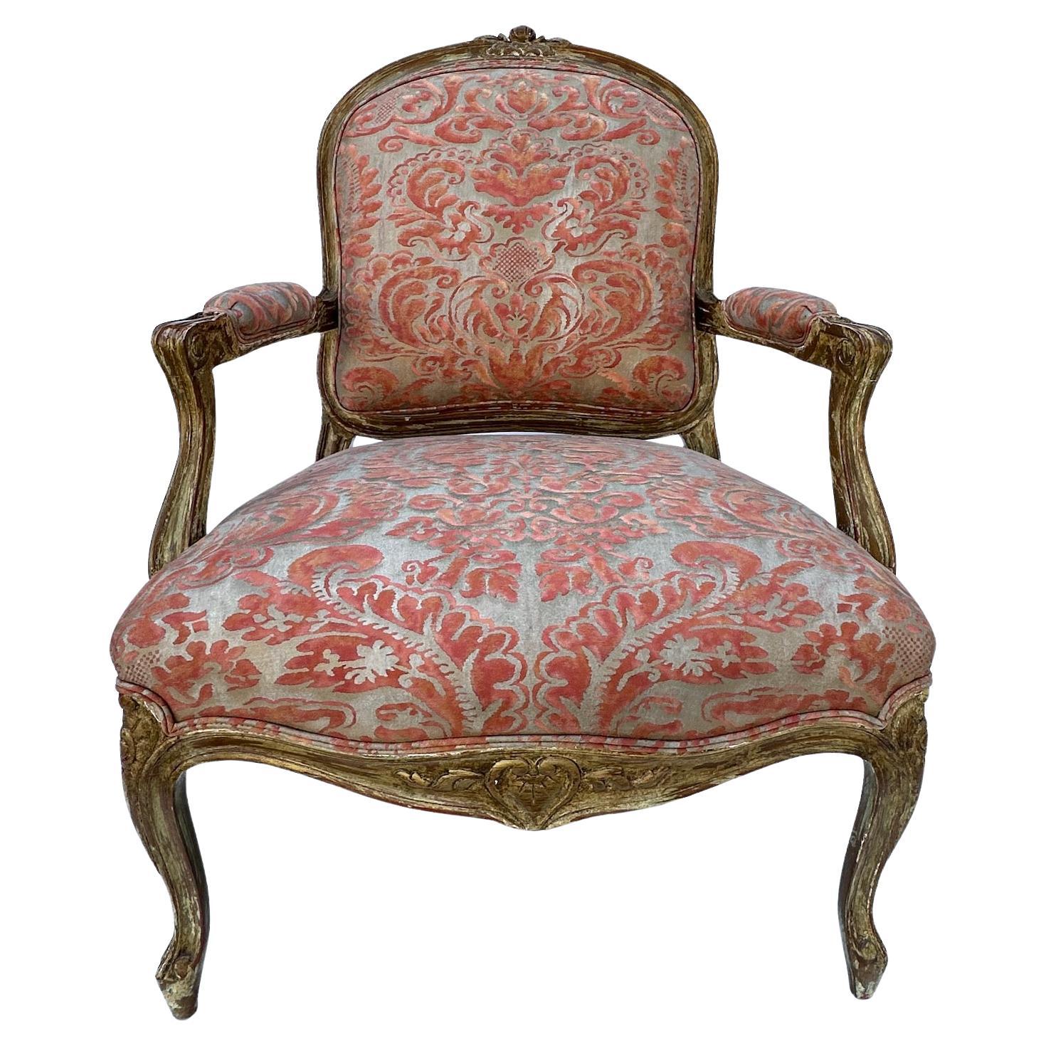 French Pair Polychromed and Gilded Louis XV Style Armchairs  For Sale