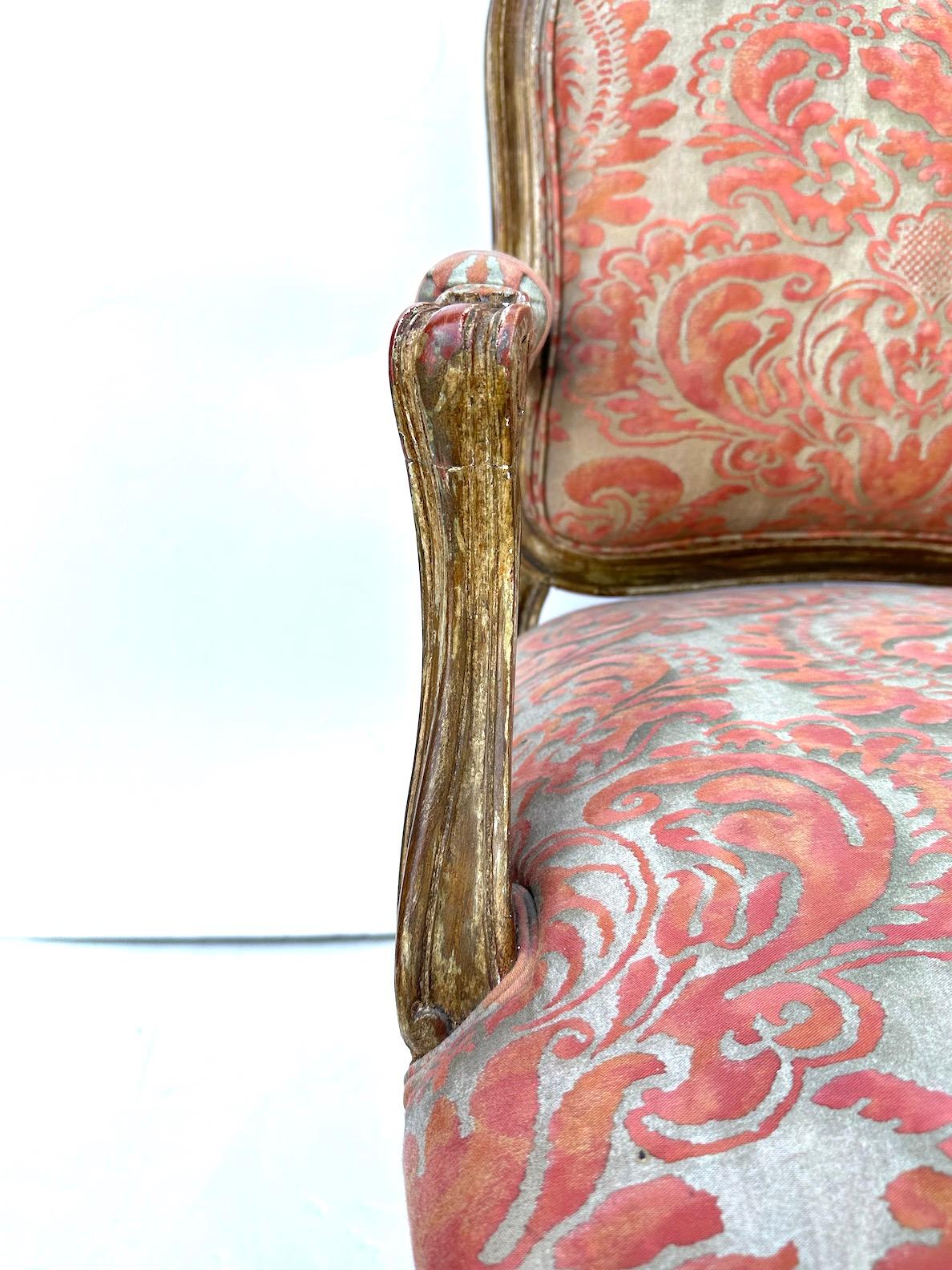 19th Century Pair Polychromed and Gilded Louis XV Style Armchairs  For Sale