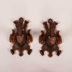 Pair Polychromed Giltwood Arm Candle Sconces