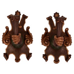 Pair Polychromed Giltwood Arm Candle Sconces