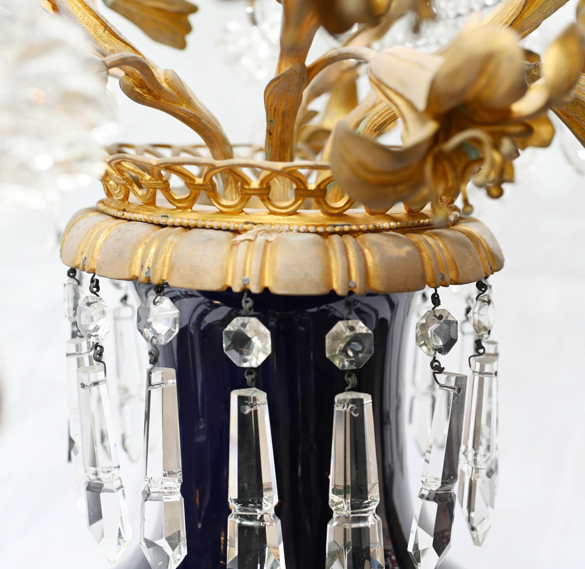 Pair Porcelain Candelabra Vases Louis XVI Lustral Drops For Sale 1