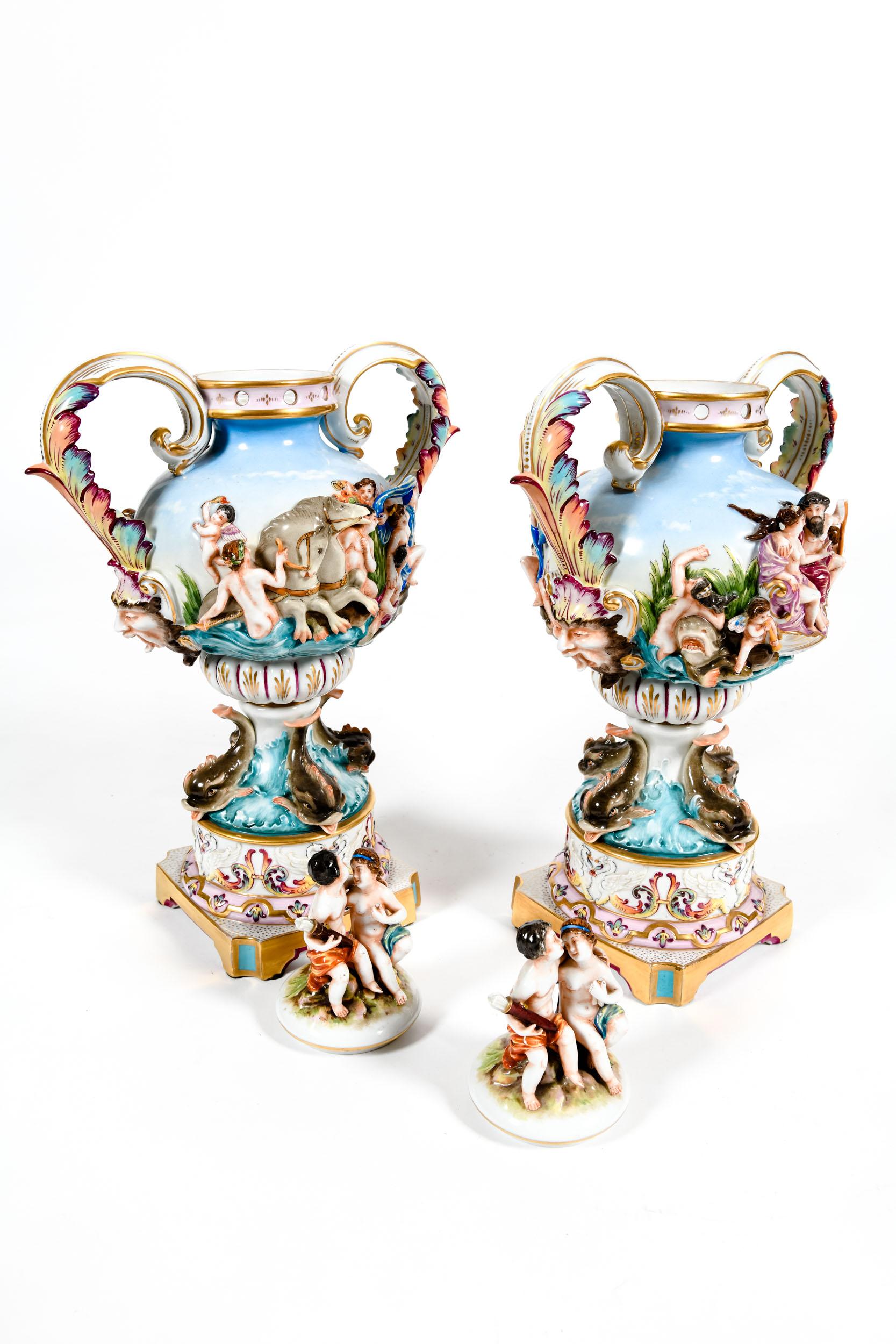Pair Porcelain Covered Urns / Decorative Pieces 6