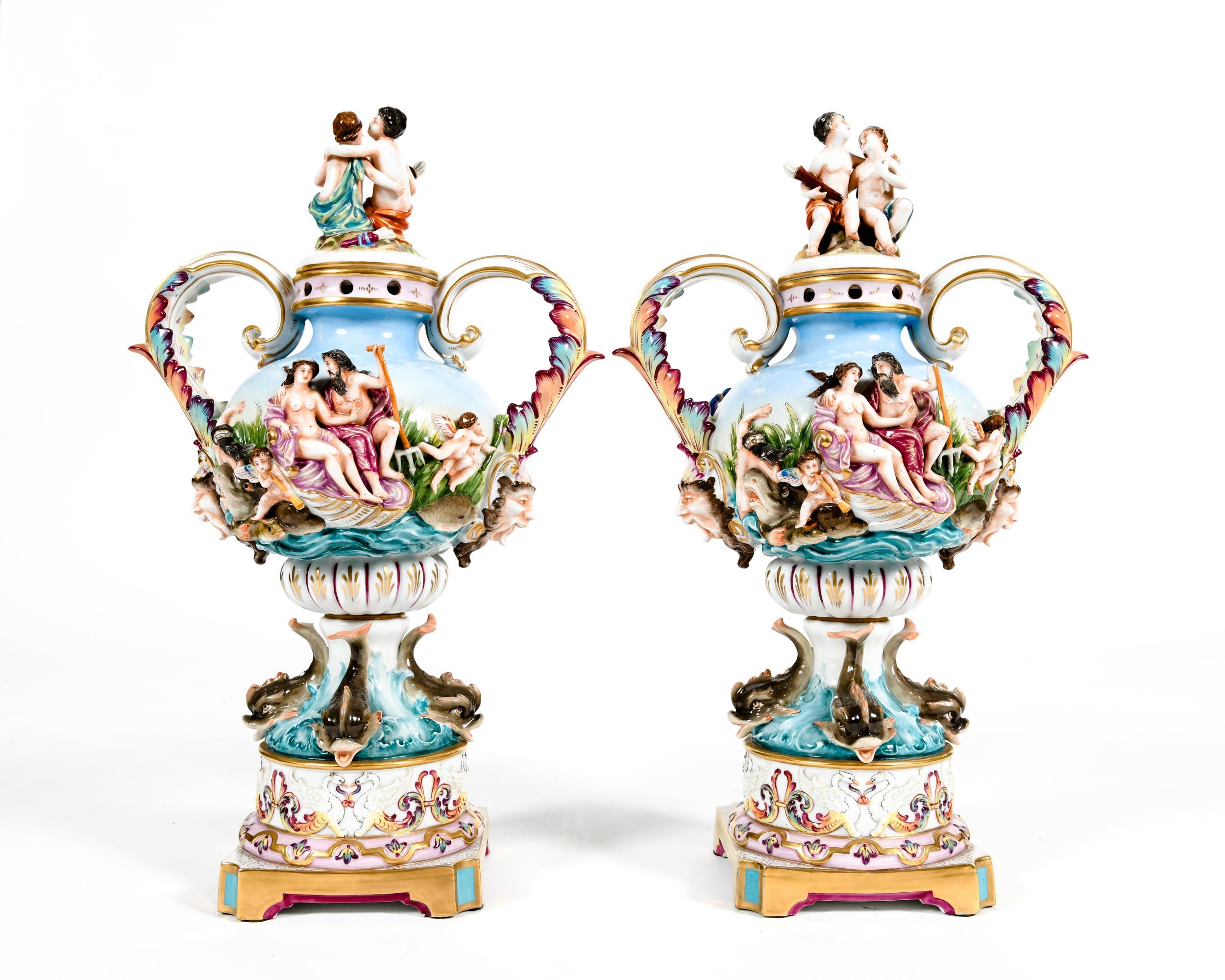 Pair Porcelain Covered Urns / Decorative Pieces 8