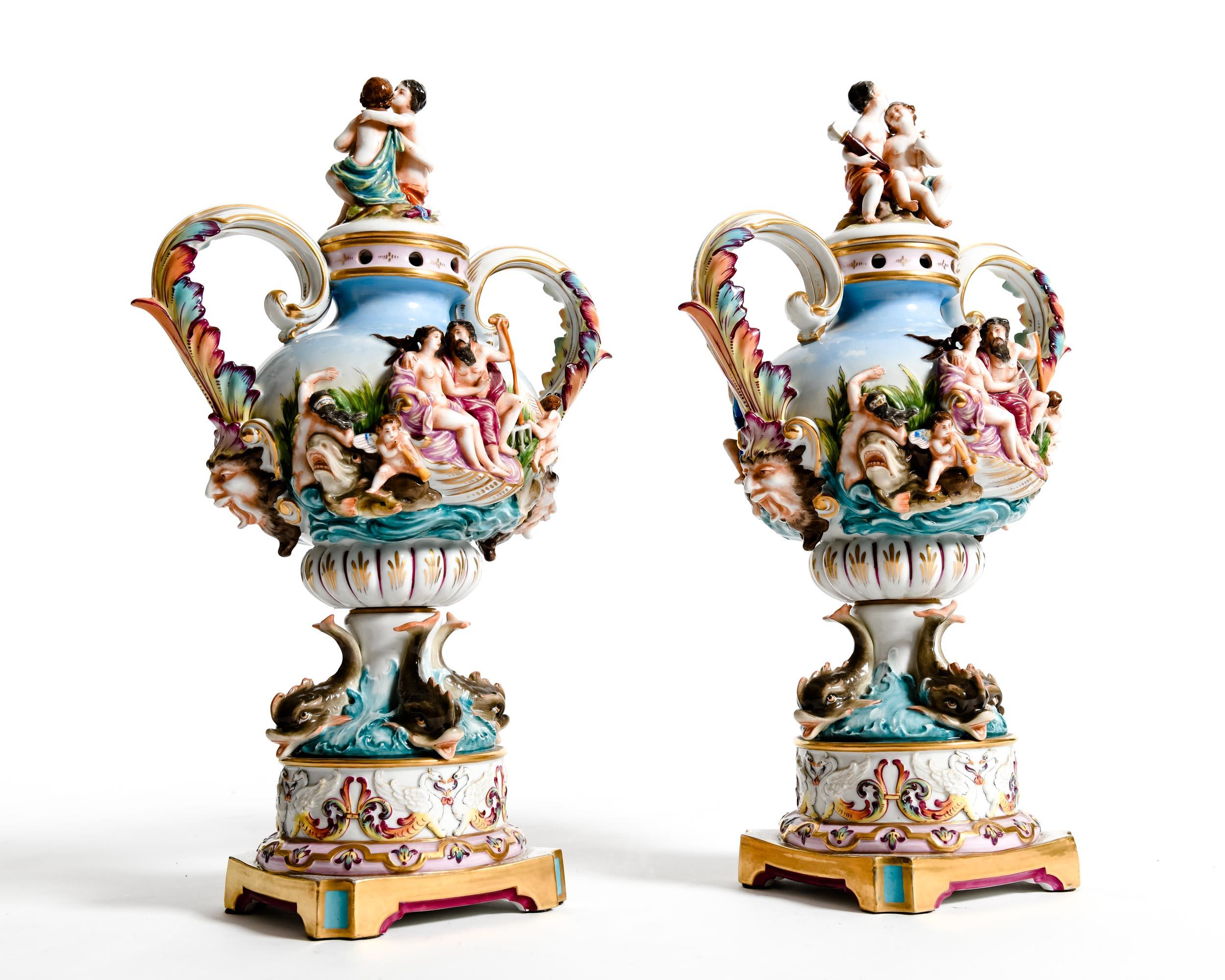 Pair Porcelain Covered Urns / Decorative Pieces 9