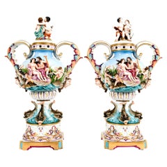 Pair Porcelain Covered Urns / Decorative Pieces