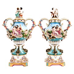 Pair Porcelain Covered Urns / Decorative Pieces