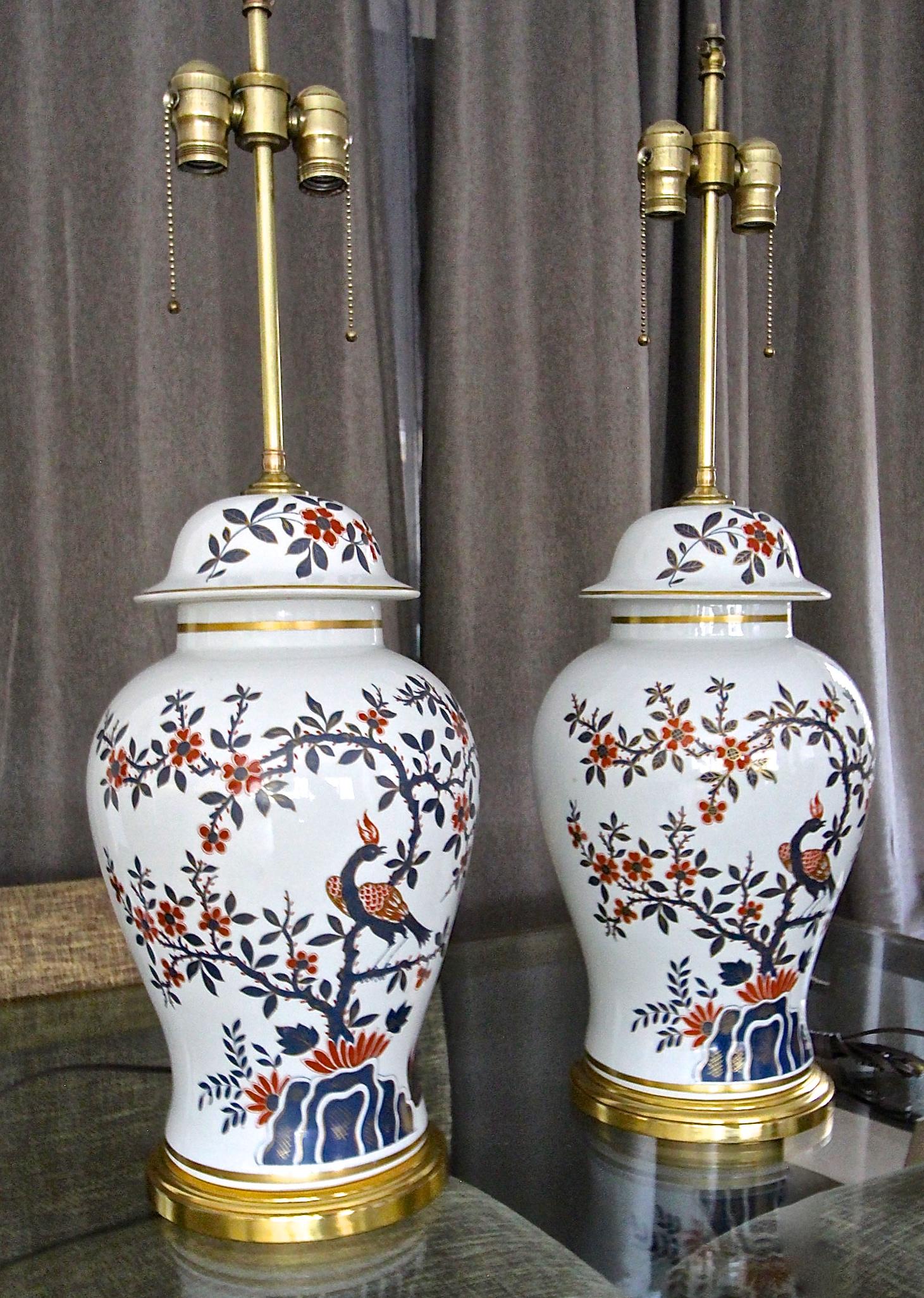 Mid-20th Century Pair Porcelain De Paris Chinoiserie Style Table Lamps