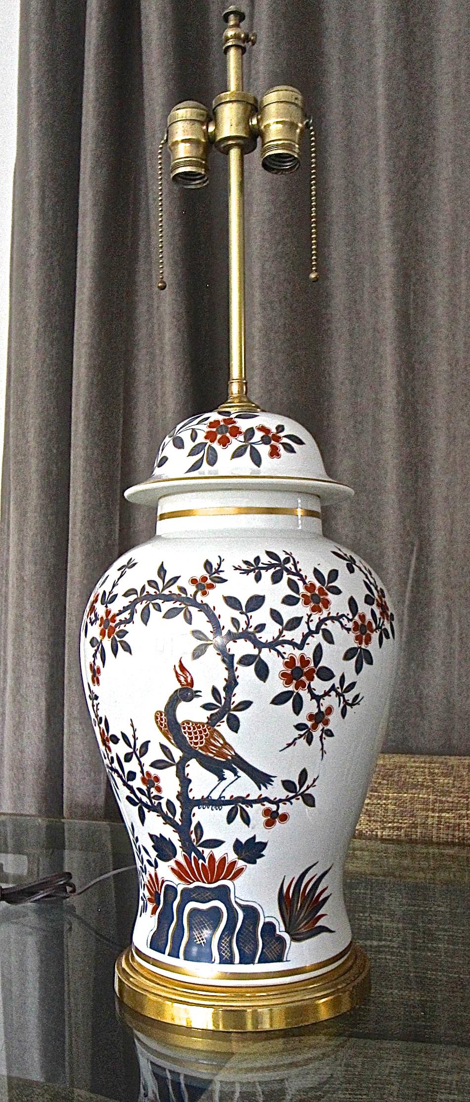 Brass Pair Porcelain De Paris Chinoiserie Style Table Lamps