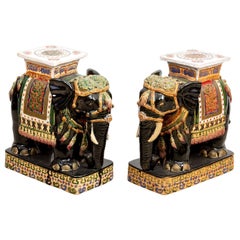Pair Porcelain Elephant Garden Seats