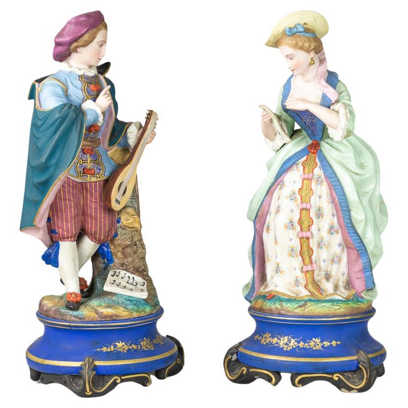 Pareja de Figuras de Porcelana Guitarrista y Cantante, Siglo XIX, Francia en venta 5