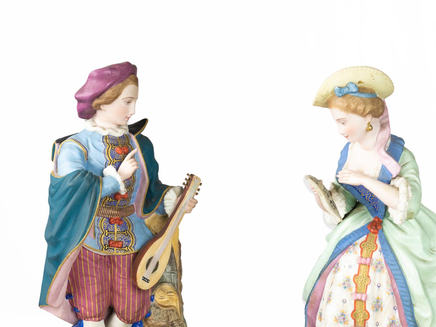 Pareja de Figuras de Porcelana Guitarrista y Cantante, Siglo XIX, Francia en venta 6