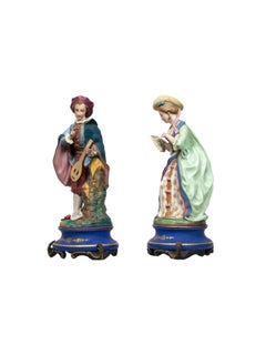 Pair Porcelain Figurines Guitar Player & Singer, 19th Century, France