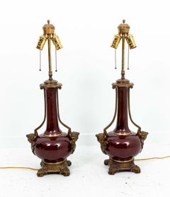 Pair Porcelain Oxblood Lamps