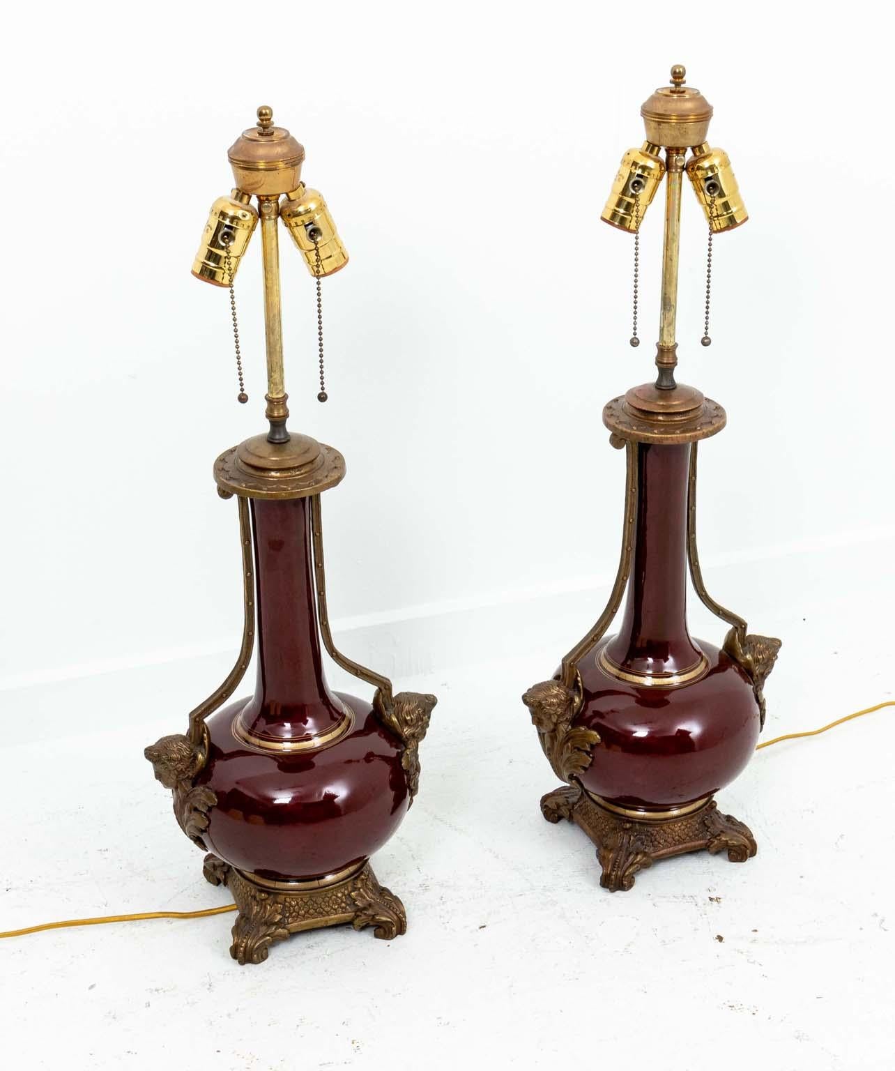 Chinese Export Pair Porcelain Oxblood Lamps For Sale