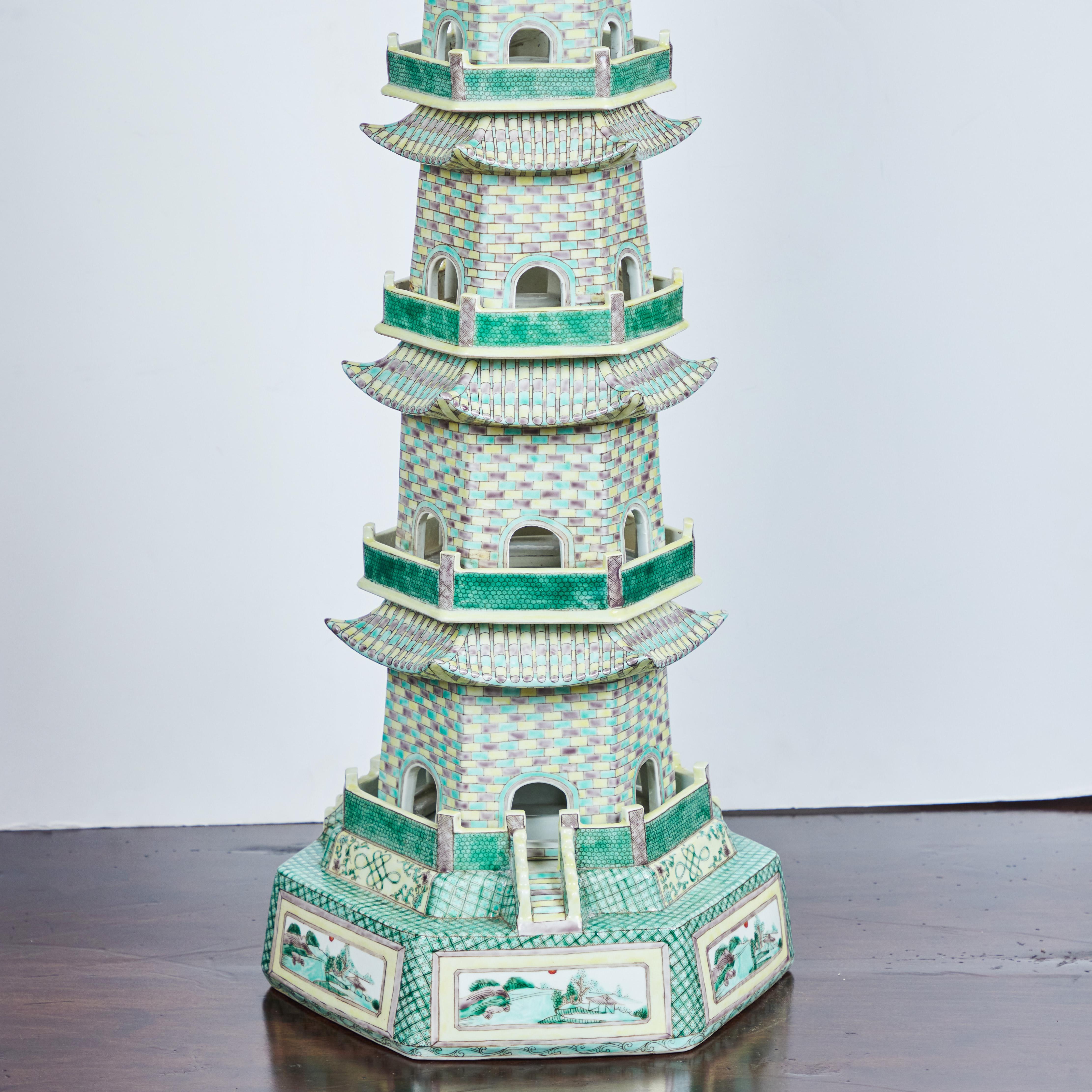 Chinese Pair Porcelain Pagodas For Sale