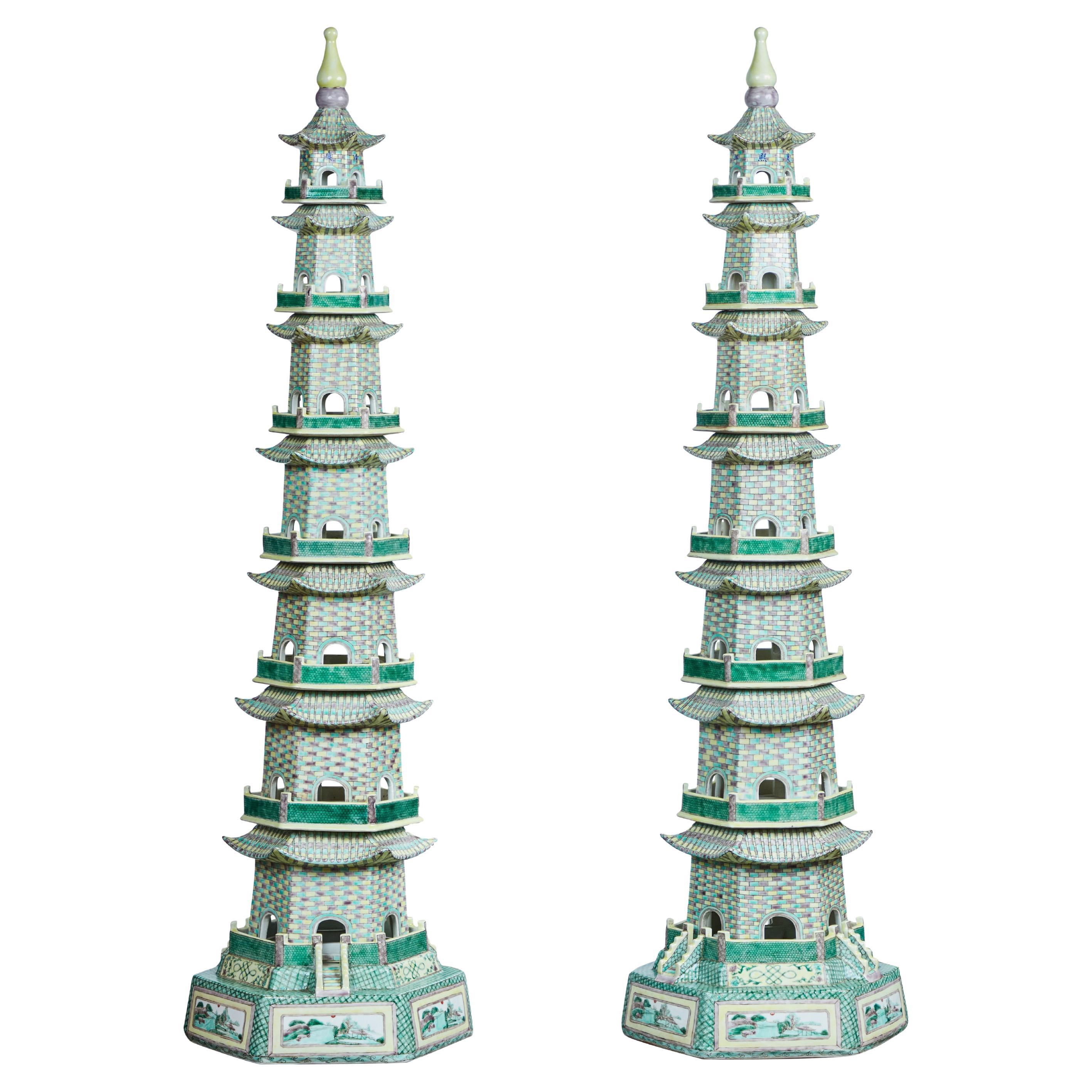 Pair Porcelain Pagodas For Sale