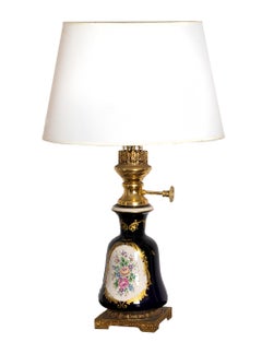 Pair Porcelain Table Lamp, Louis XVI Style, Blue of Floral, France, 20th Century