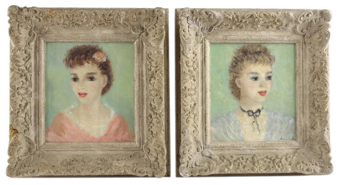 American Pair Portrait Oil Paintings Young Women by Cherry Jeffe Huldah