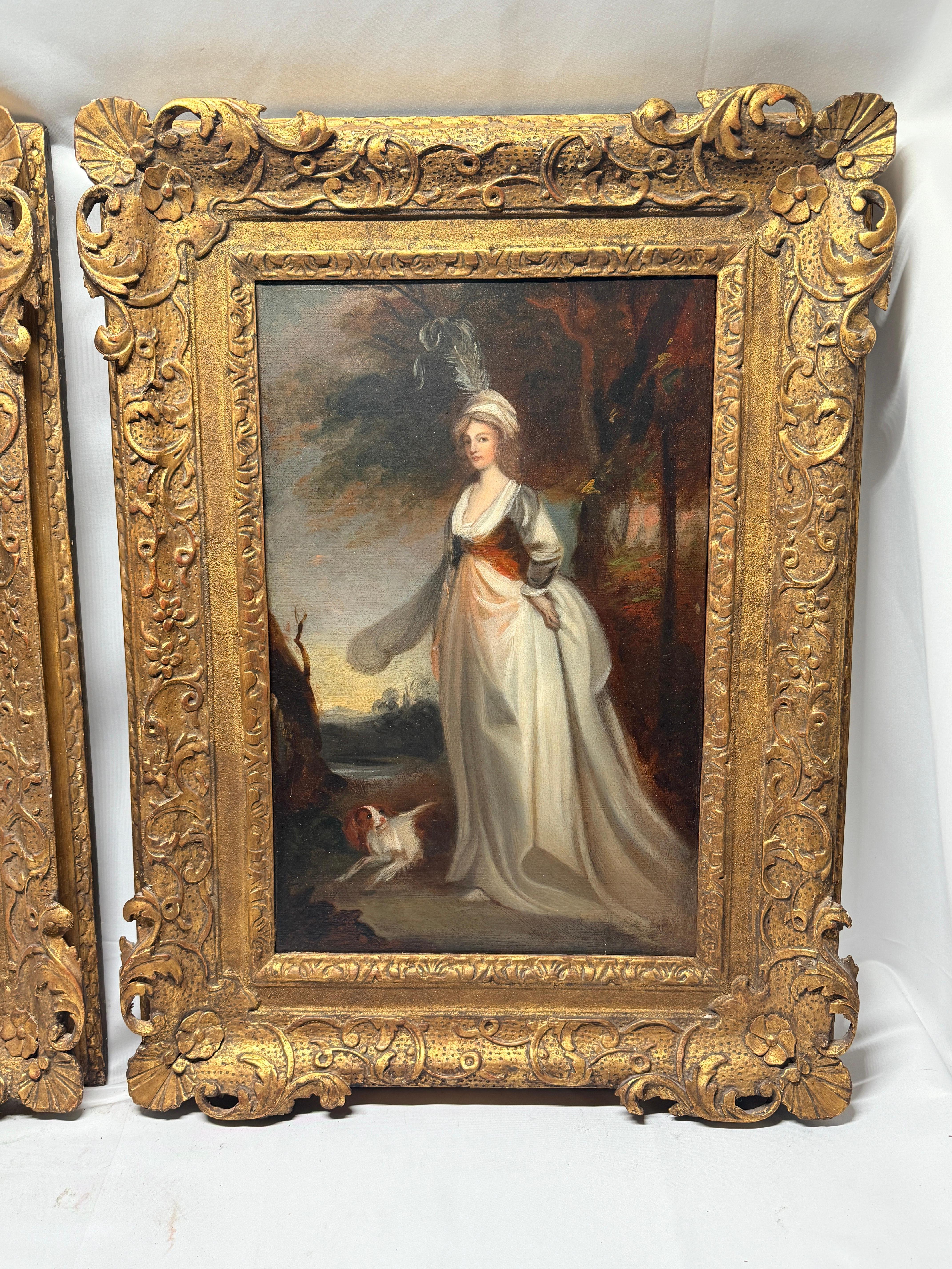 Paar, Porträtgemälde, die König Georg IV. und Königin Caroline darstellen, um 1800 (Regency) im Angebot