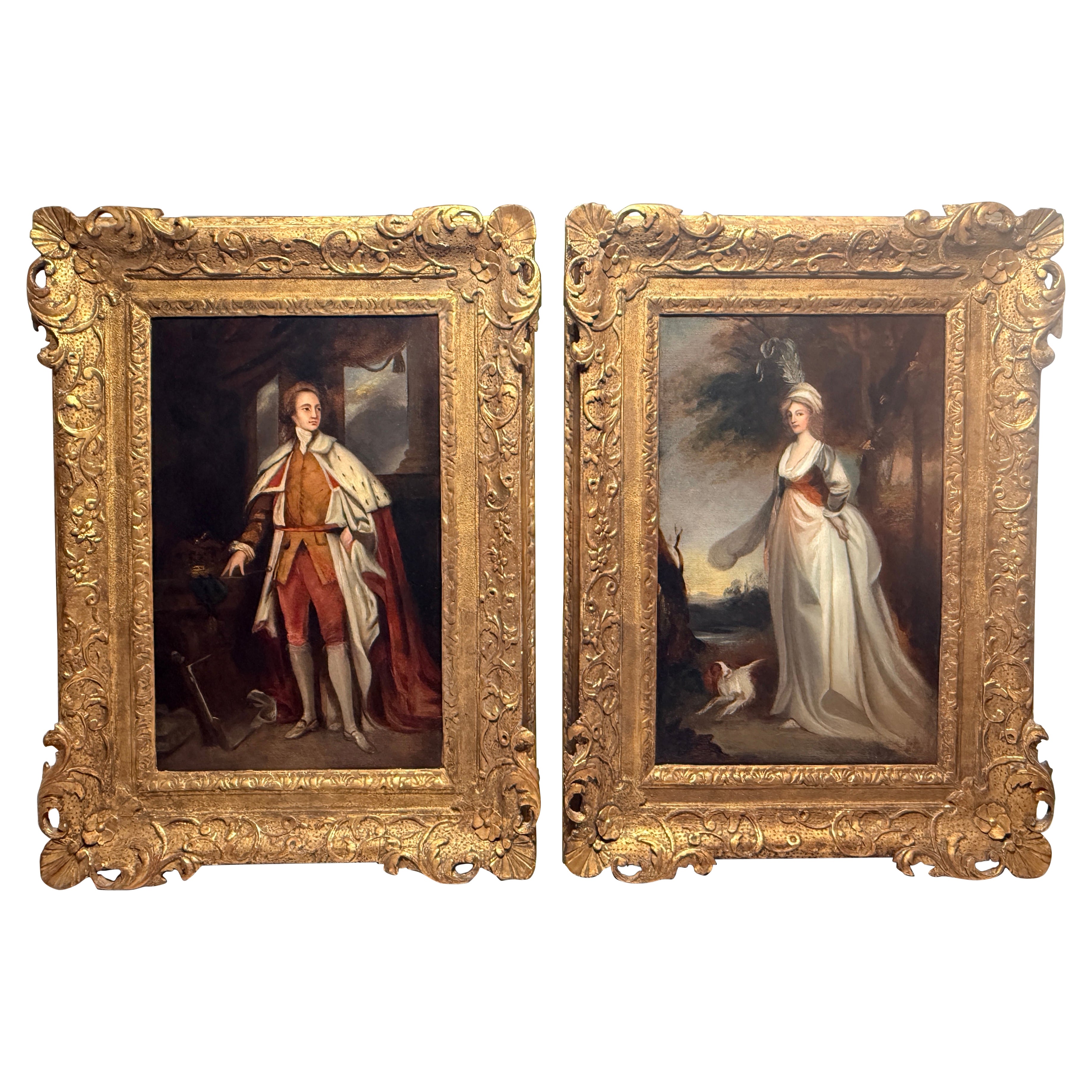 Paar, Porträtgemälde, die König Georg IV. und Königin Caroline darstellen, um 1800 im Angebot
