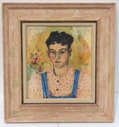 Pair Portraits Paintings of Women "Sisters" circa 1940s by Helen Sawyer American