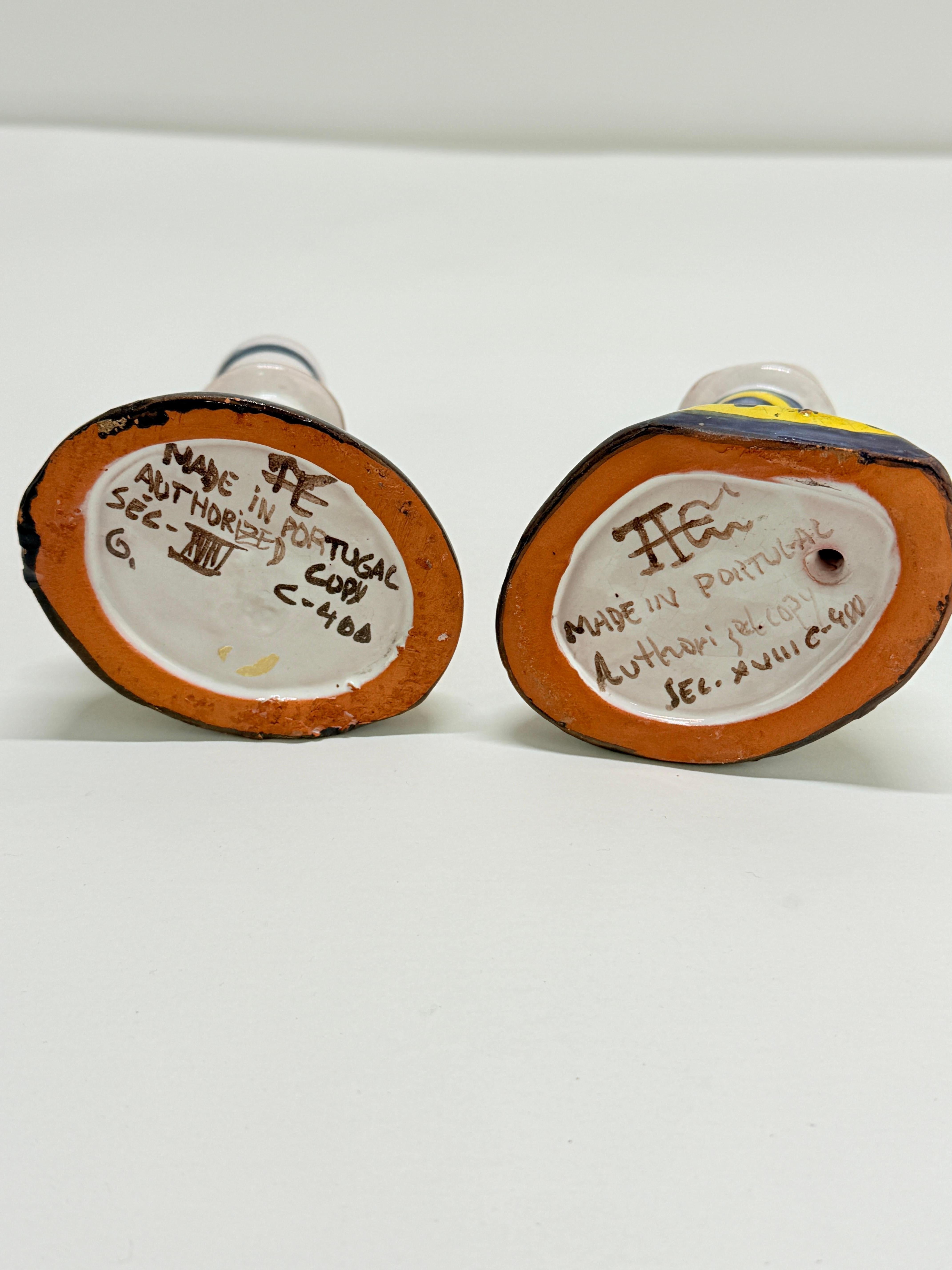 20th Century Pair, Portuguese Faience Bird-Form Candlesticks, After the Museum Antiquity For Sale