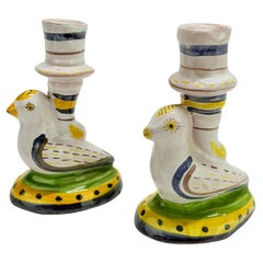 Pair, Portuguese Faience Bird-Form Candlesticks, After the Museum Antiquity