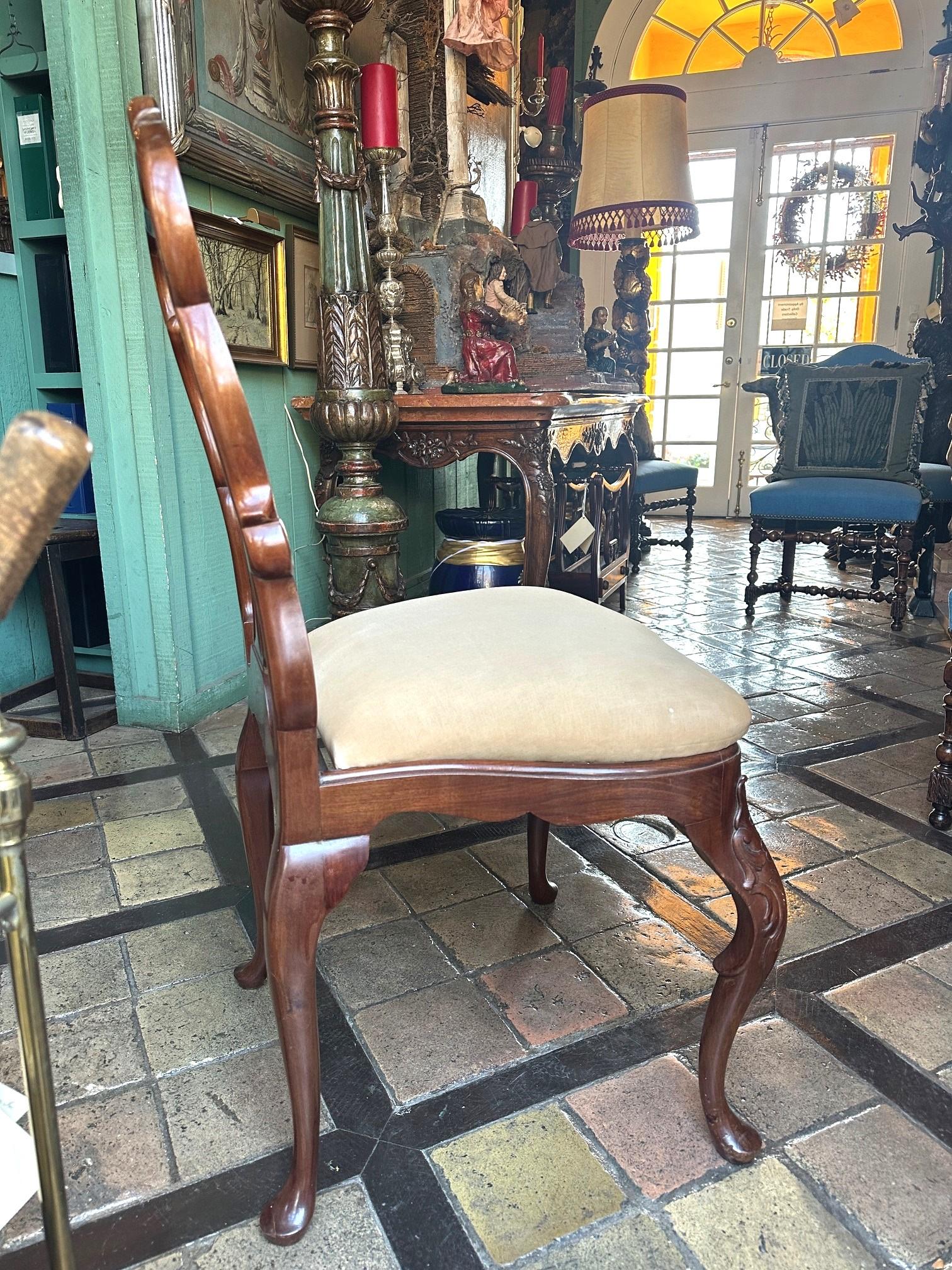 18th Century and Earlier Pair Portuguese Rococo Jacaranda Hand carved Wood Dining Side Chairs Antique LA For Sale