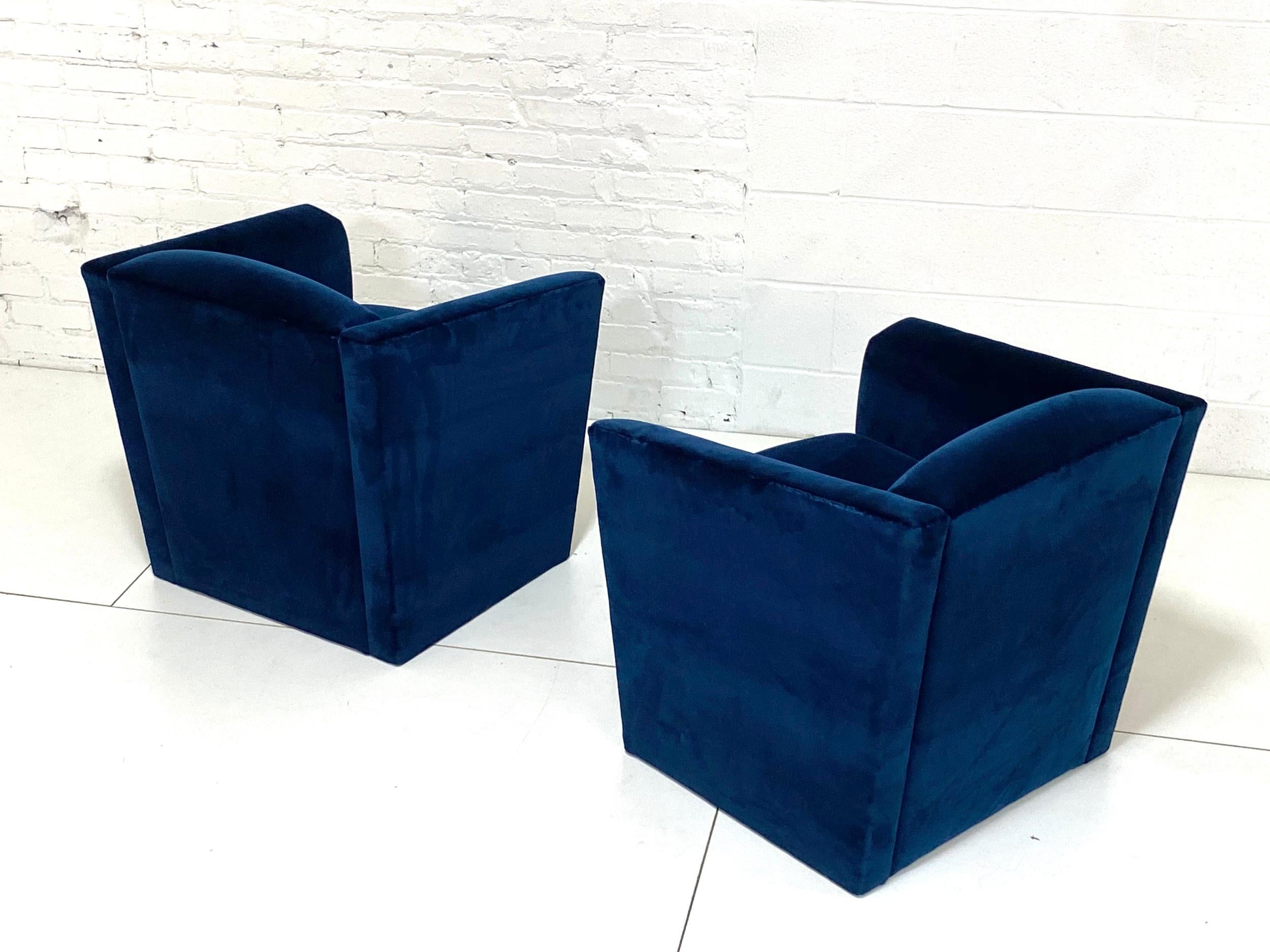 Late 20th Century Pair of Postmodern Angular Barrel Back Lounge Chairs