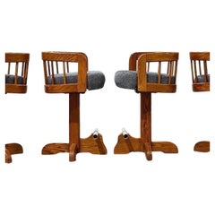 Pair Post Modern Bar Stools, Counter Height Swivel, Solid Oak After Lou Hodges