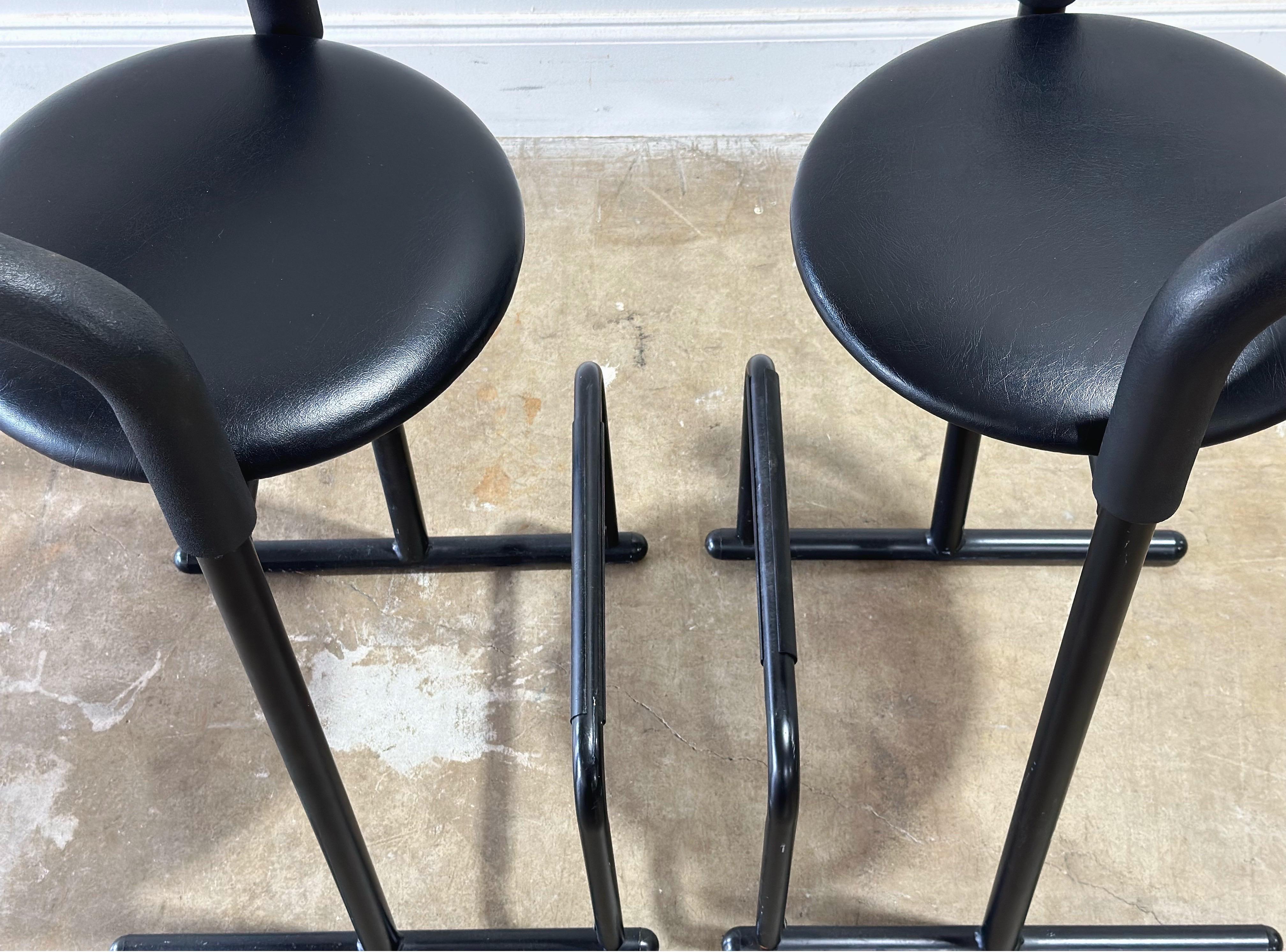 Canadian Pair Post Modern Barstools, Vintage 1980s Amisco Black Bar Stools, Bar Height For Sale