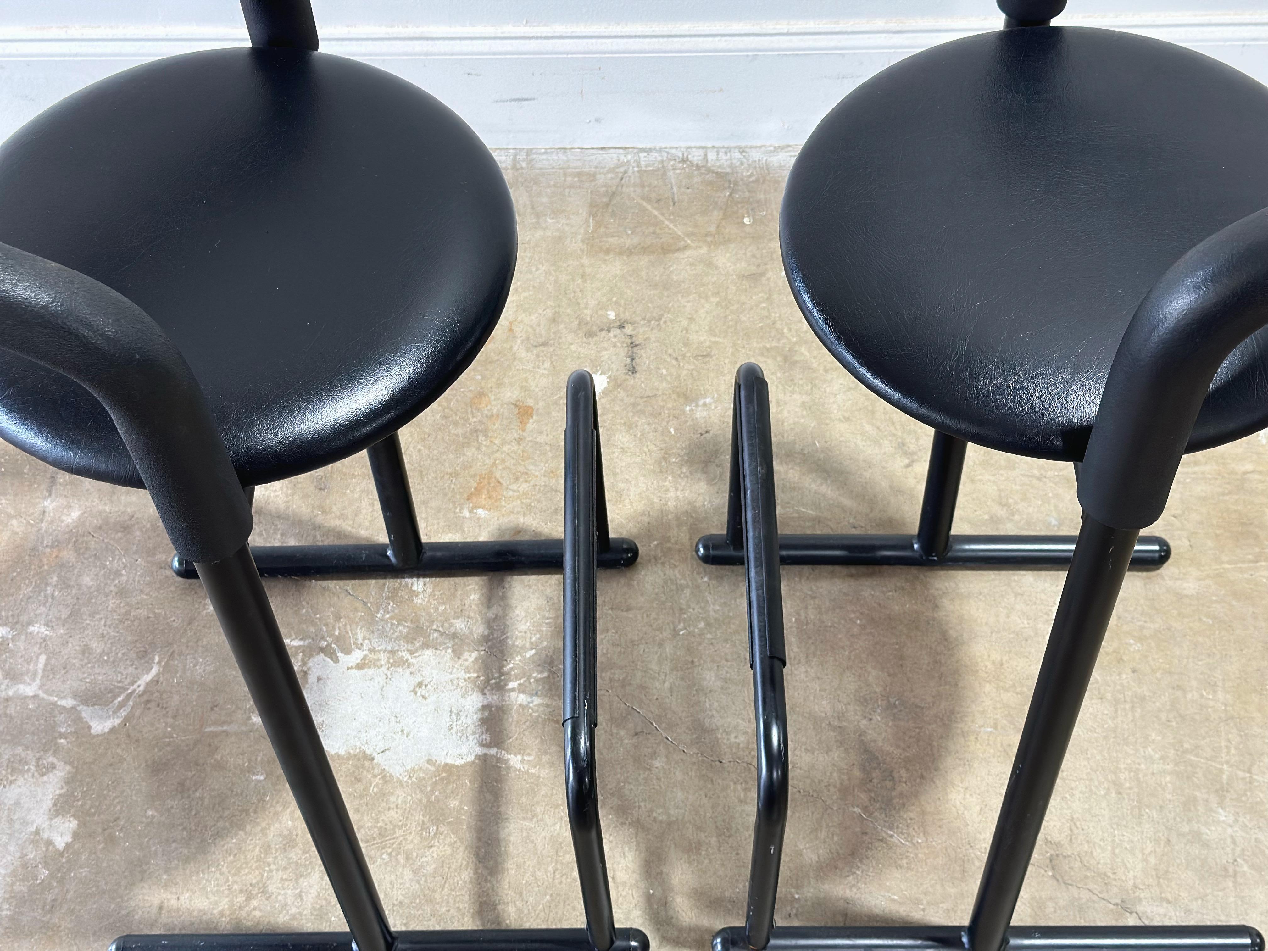 Canadian Pair Post Modern Barstools, Vintage 1980s Amisco Black Bar Stools, Bar Height For Sale