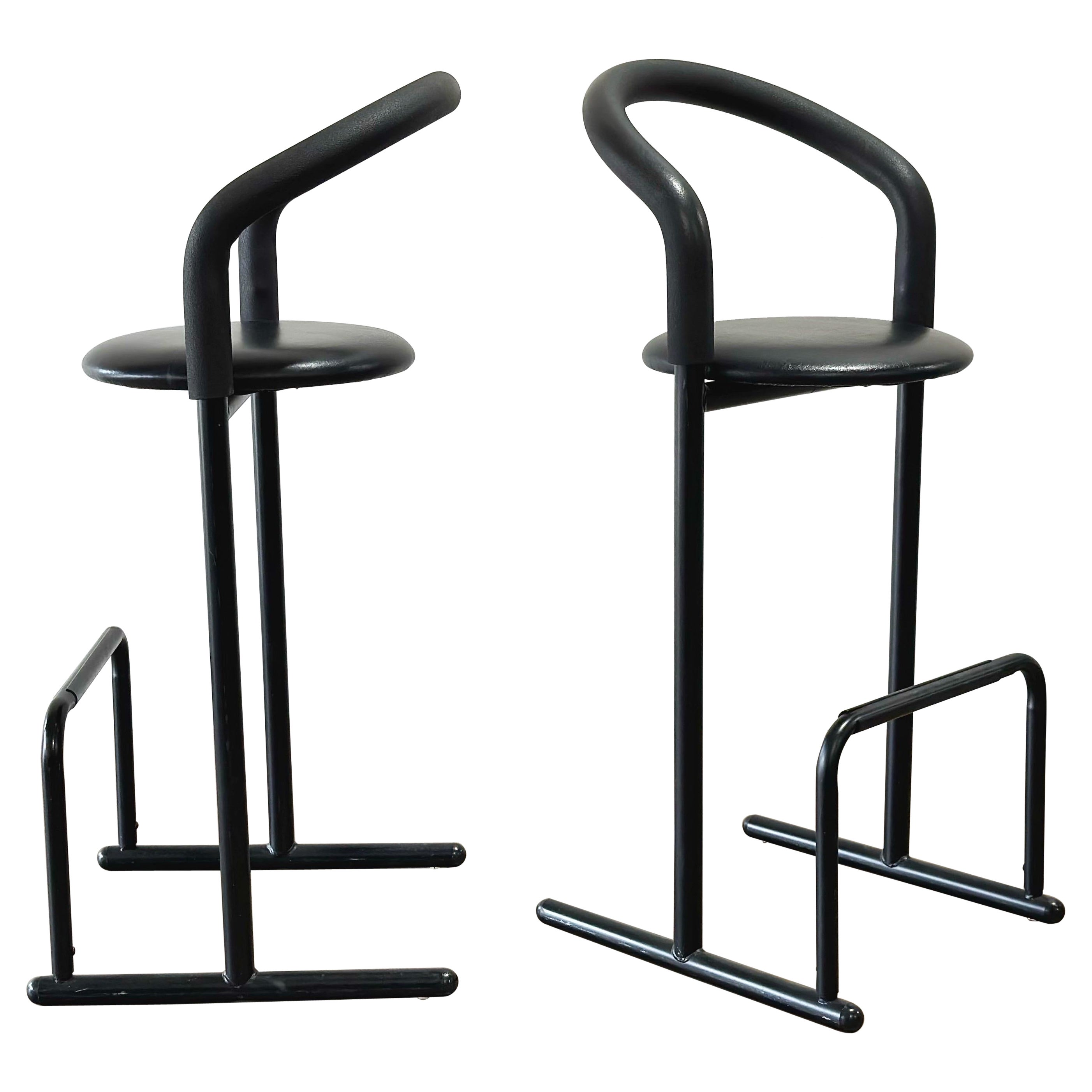 Paire de tabourets de bar post-modernes Amisco noirs des années 1980, hauteur de bar