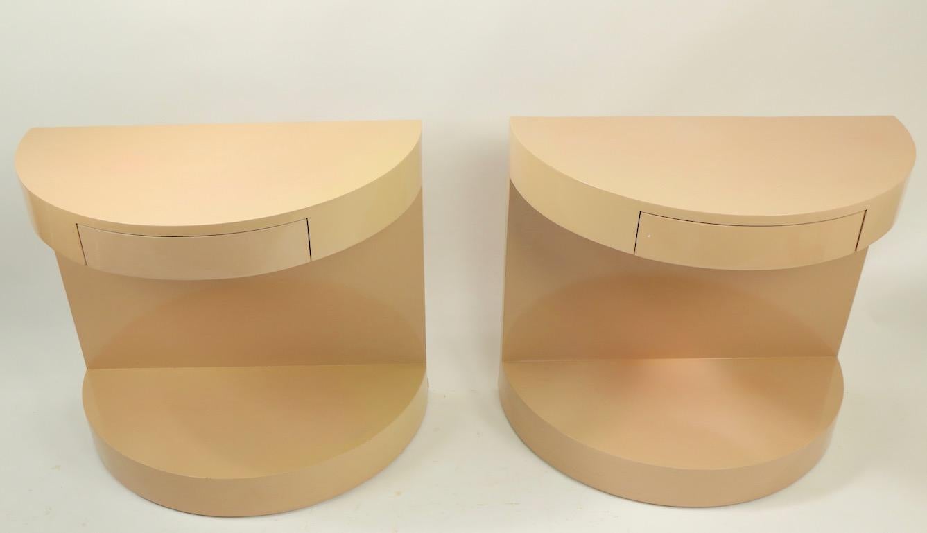 Pair of Postmodern Demilune Lacquered Nightstands 5
