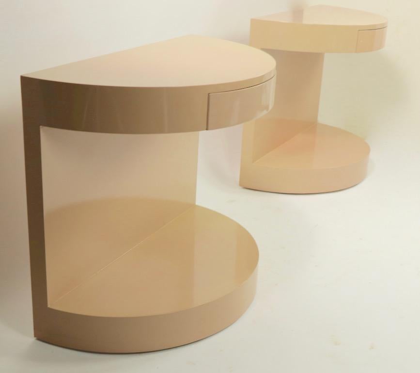 Pair of Postmodern Demilune Lacquered Nightstands 7