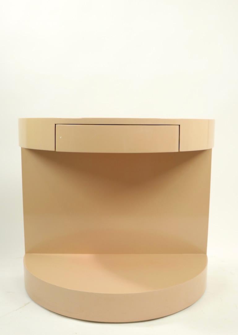 American Pair of Postmodern Demilune Lacquered Nightstands