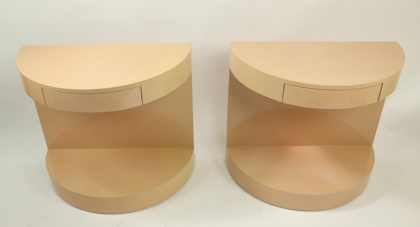 20th Century Pair of Postmodern Demilune Lacquered Nightstands