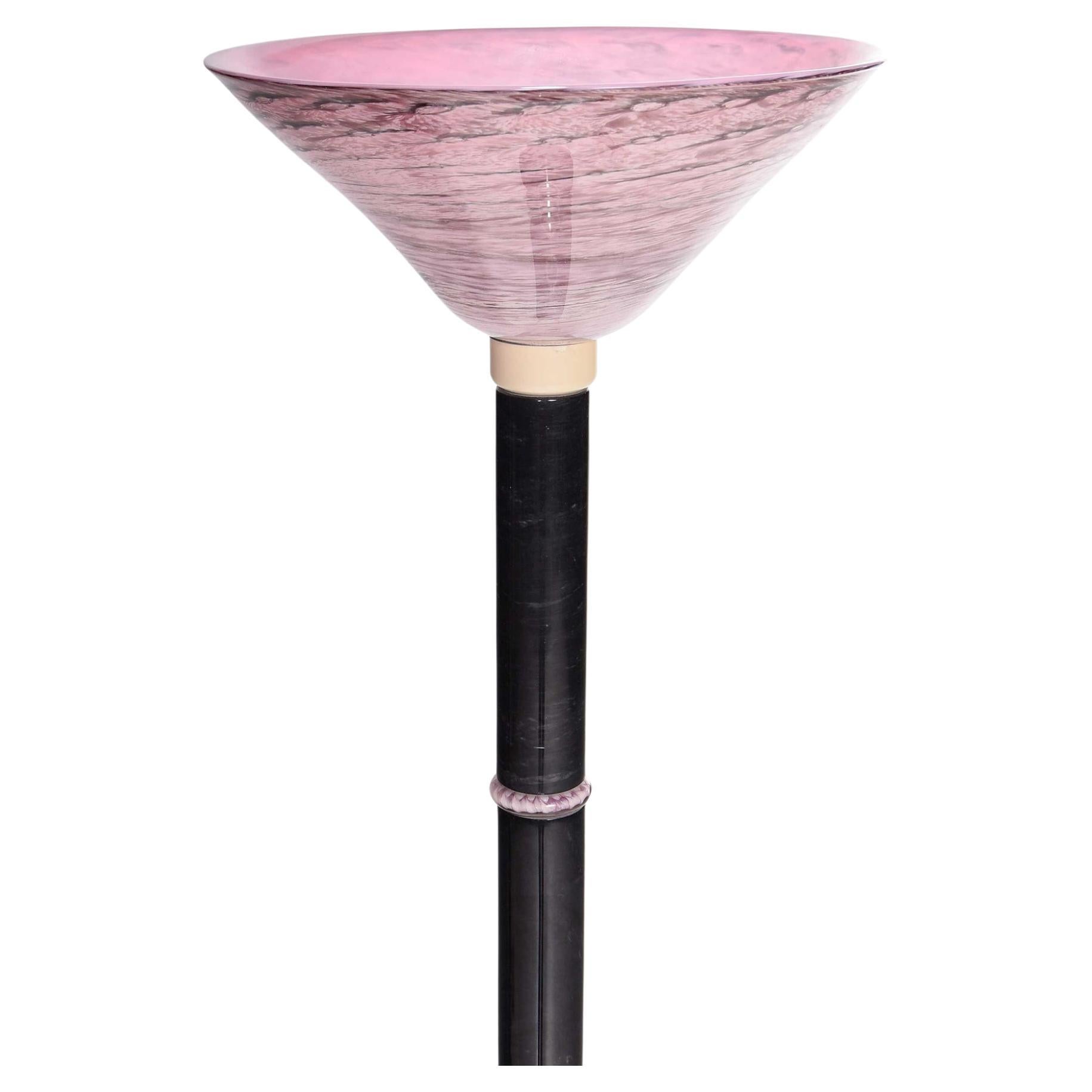 Post-Modern Pair Post Modern Design marble Floor Lamps with Pink Art Glass pink Shade