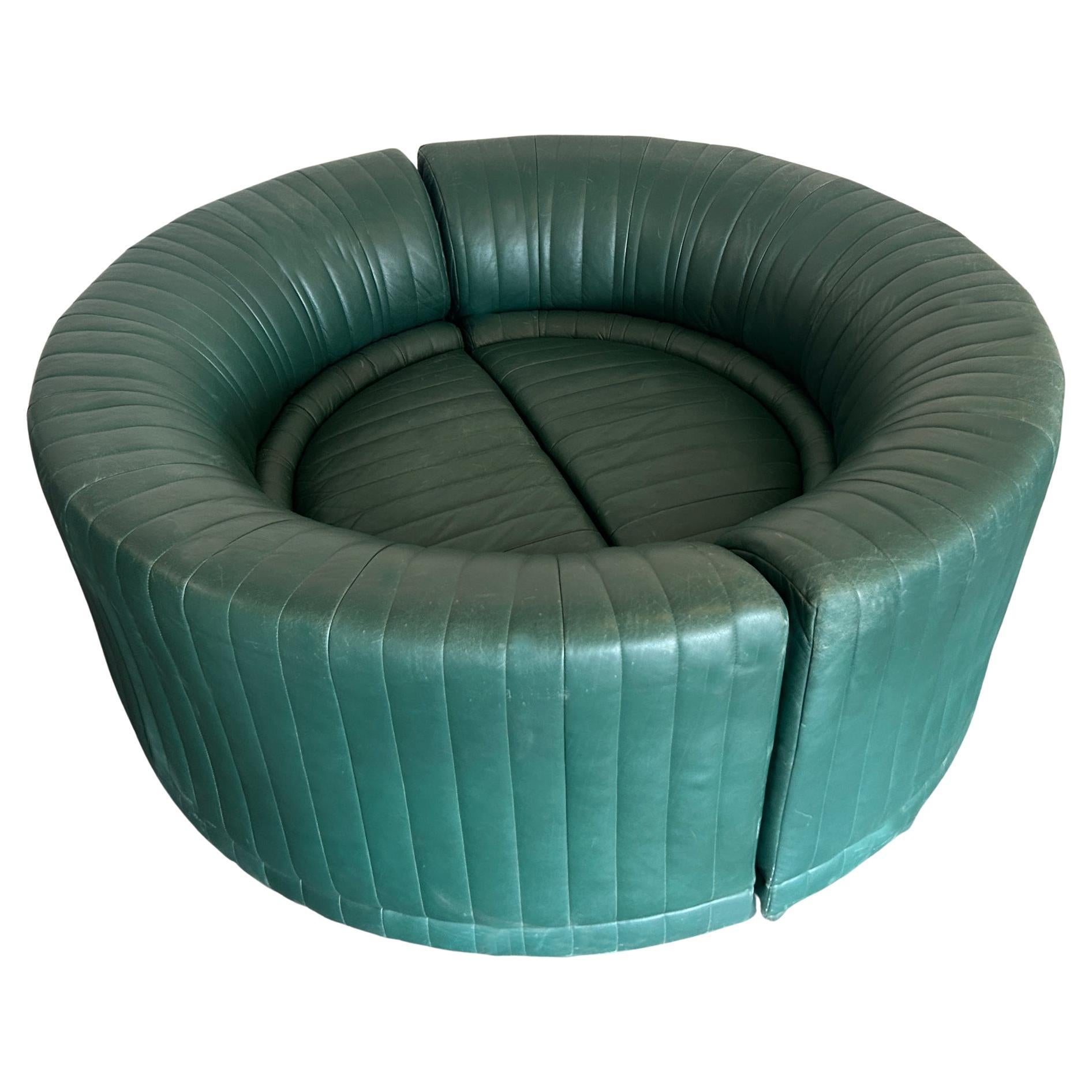 Post-Modern Pair Post Modern Half Round Section of Roche Bobois Green Leather Sofas 1983 For Sale