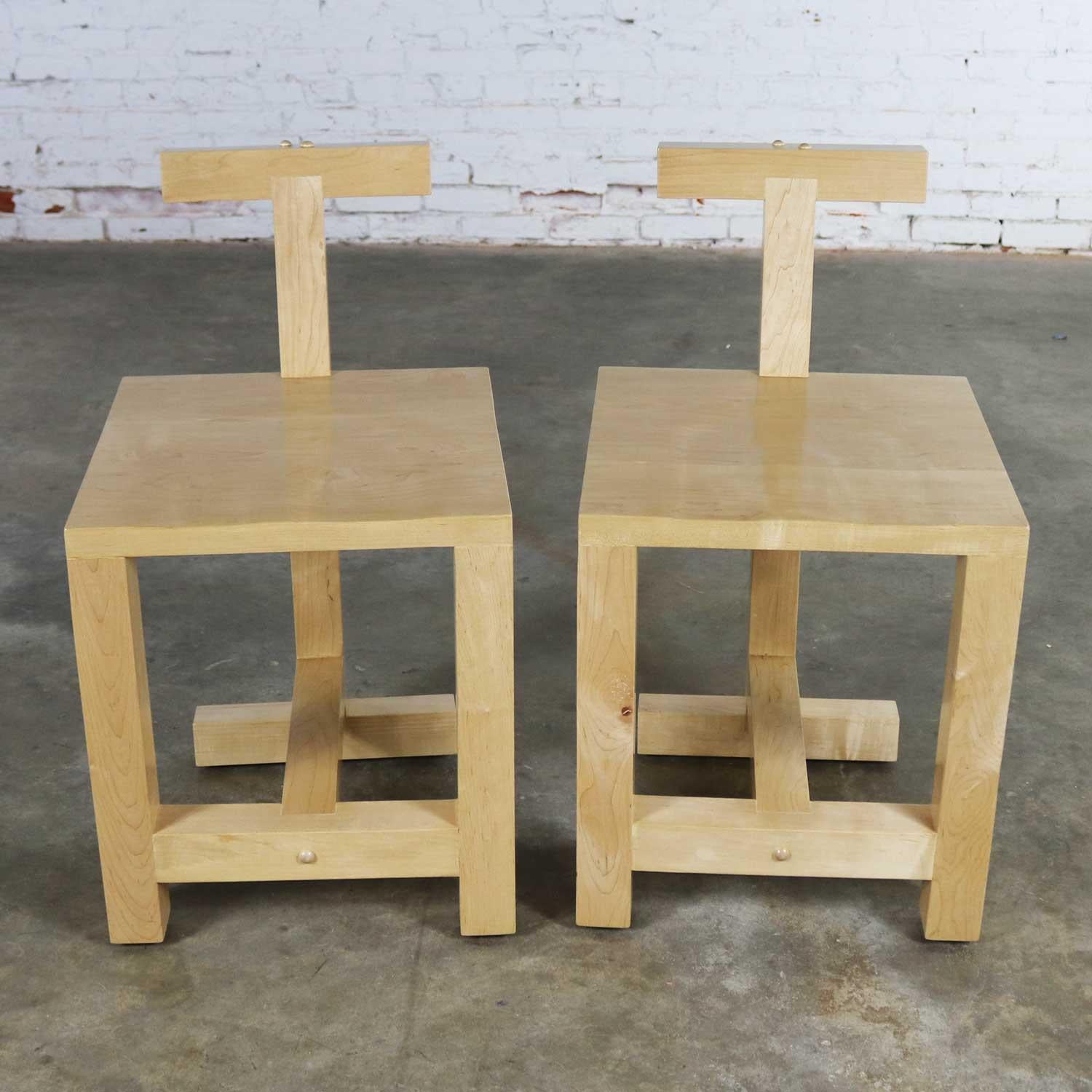 Post-Modern Pair of Postmodern Handcrafted Maple Chairs Signed Brice B. Durbin 1996