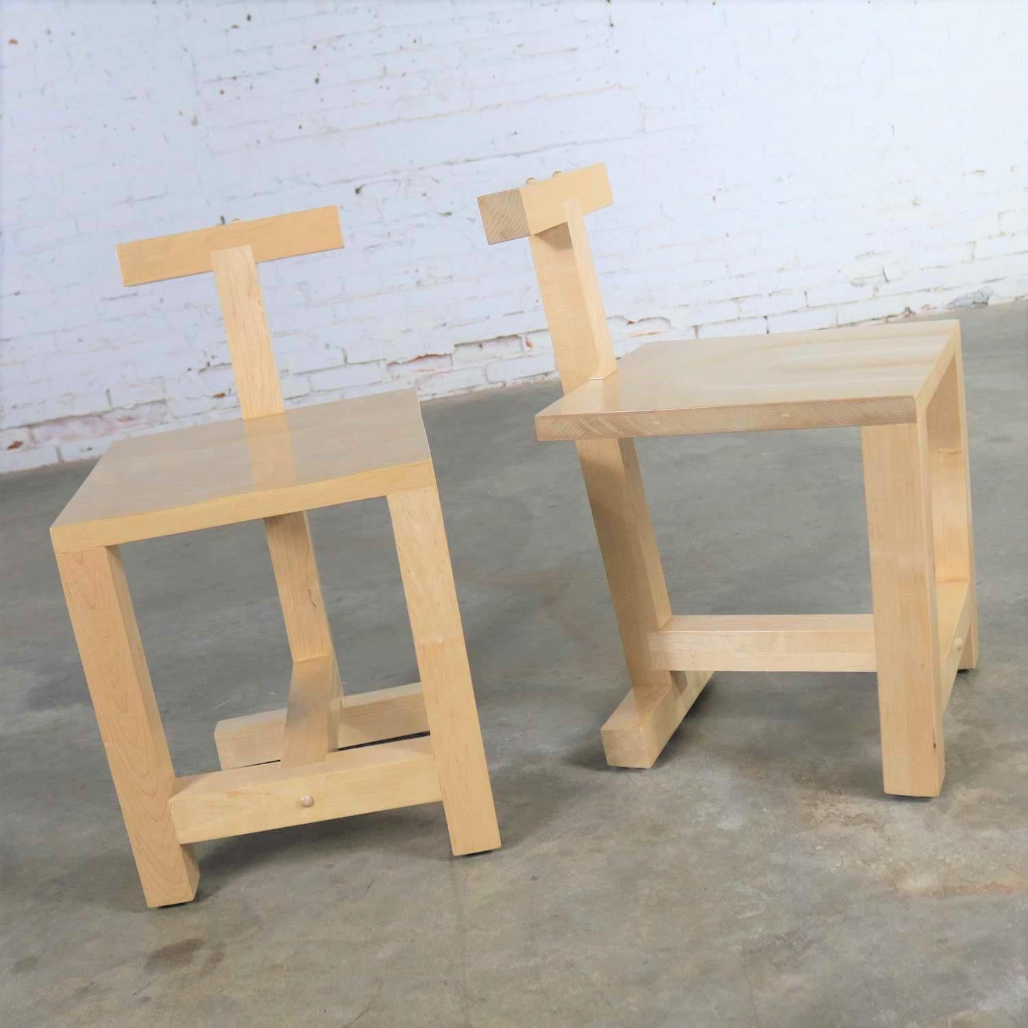 American Pair of Postmodern Handcrafted Maple Chairs Signed Brice B. Durbin 1996