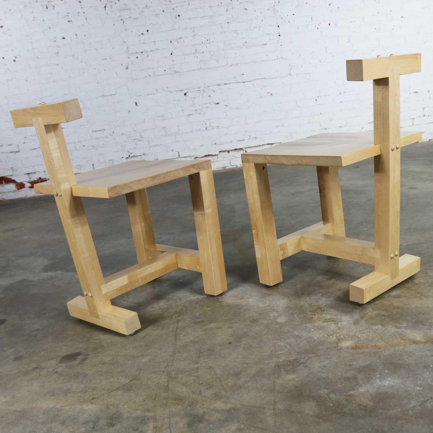 Pair of Postmodern Handcrafted Maple Chairs Signed Brice B. Durbin 1996 In Good Condition In Topeka, KS