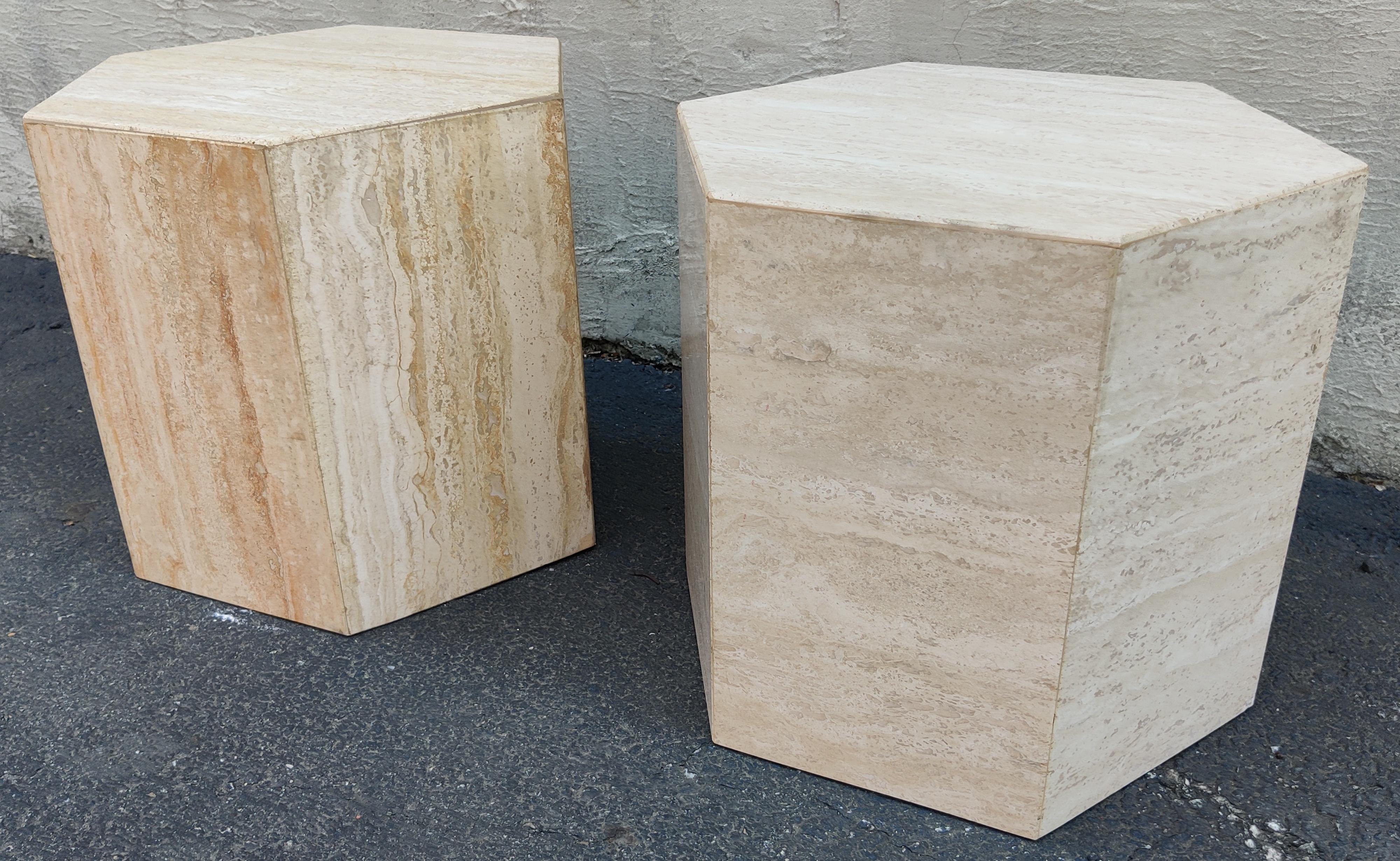 travertine block side table