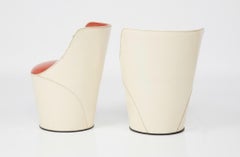 Orange Pair of Post Modern Leather Italian Occasional Swivel Chairs