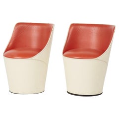 Pair Post Modern Leather Italian Occasional Swivel Chairs