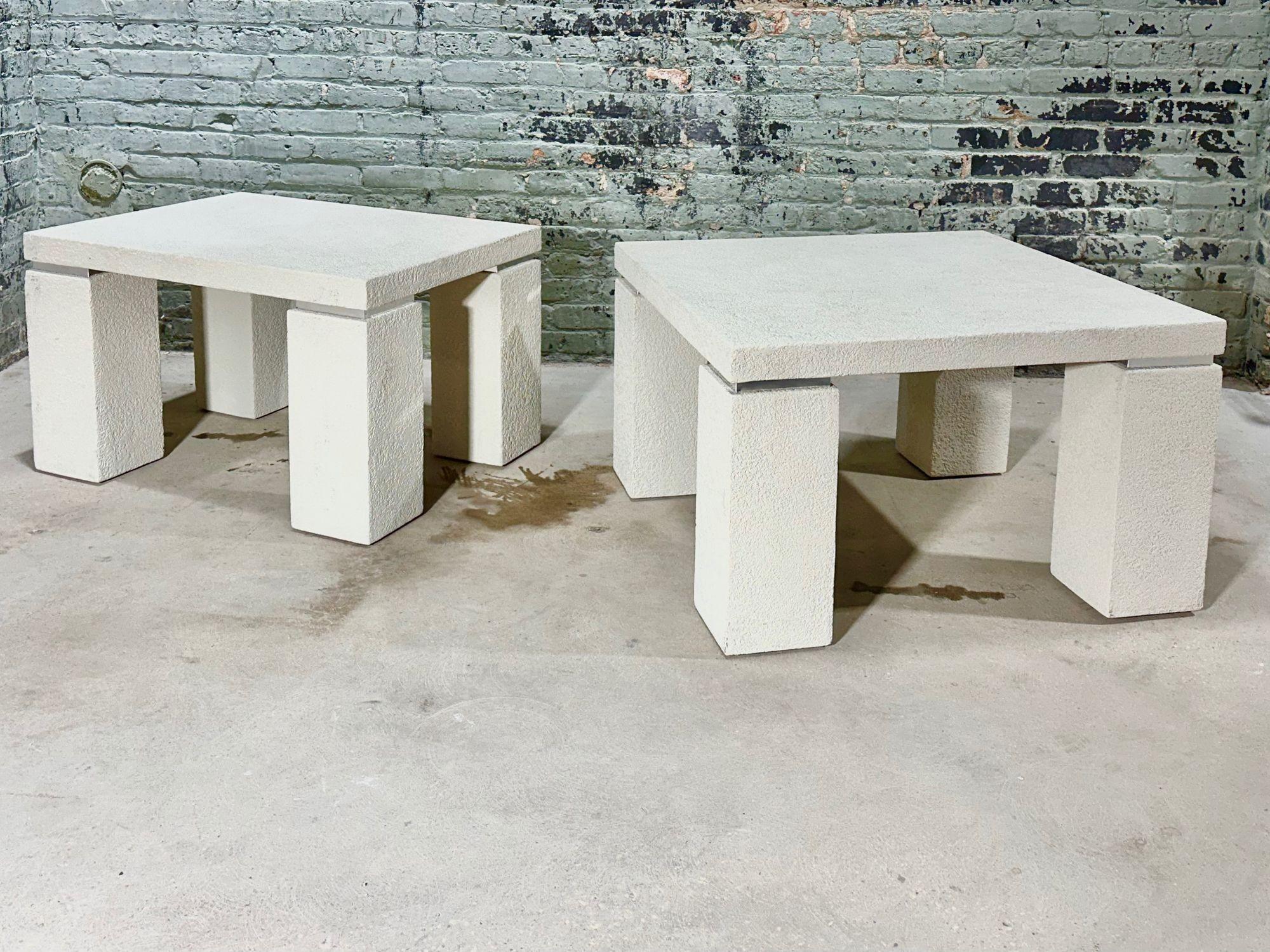 Pair Post Modern Plaster and Chrome Coffee/Side/End Table, 1980. Original