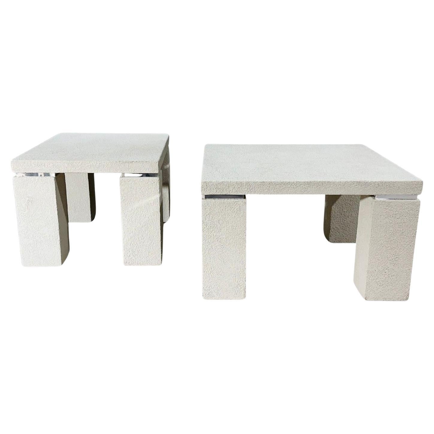 Pair Post Modern Plaster and Chrome Coffee/Side/End Table, 1980 For Sale