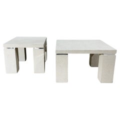 Paire de tables basses/d'appoint/tables d'appoint post-modernes en plâtre et chrome, 1980