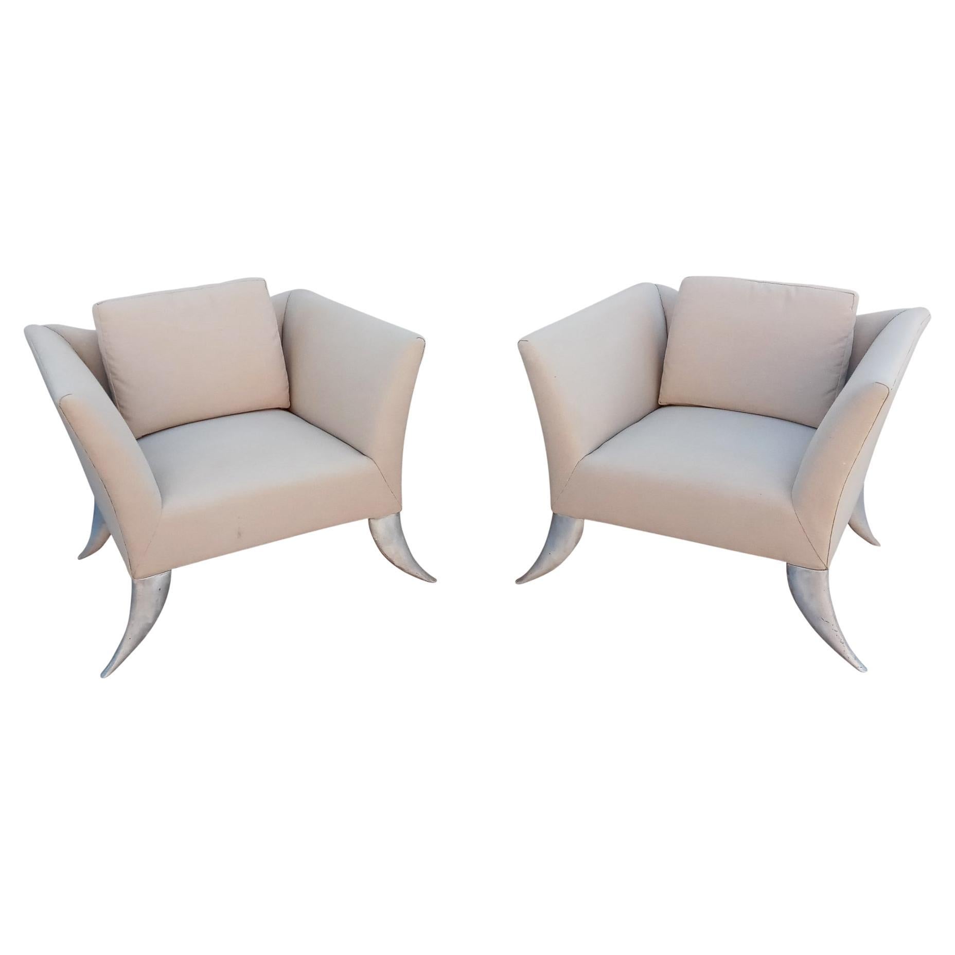 Pair Post-Modern Sculptural Anthropomorphic Lounge Chairs, Style of Jordan Mozer For Sale